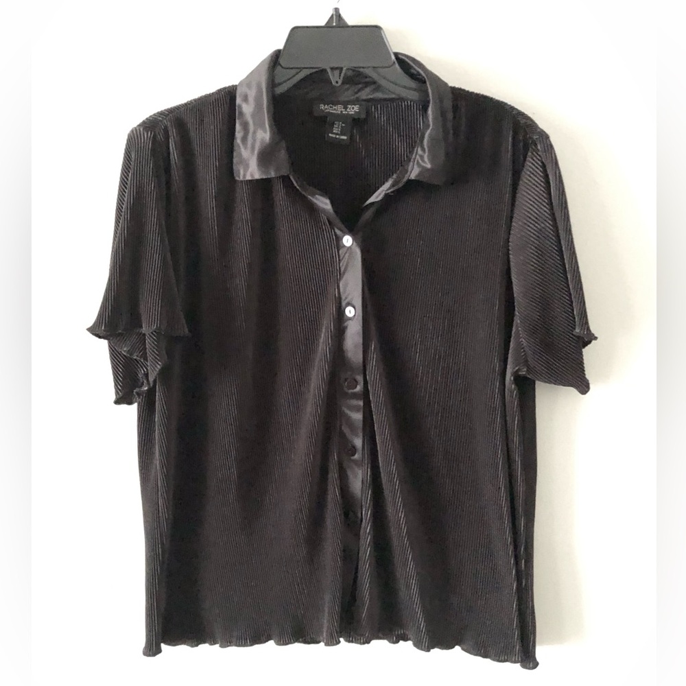 Rachel Zoe Black Pleated Button-Up Shirt